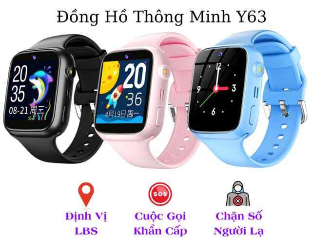 Đồng Hồ Thông Minh Trẻ Em Y63 - Gọi Video, Lắp SIM Nghe Gọi 2 Chiều, Định Vị Chính Xác, Kháng Nước