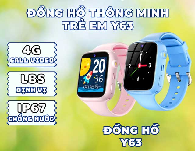 Đồng Hồ Thông Minh Trẻ Em Y63 - Gọi Video, Lắp SIM Nghe Gọi 2 Chiều, Định Vị Chính Xác, Kháng Nước
